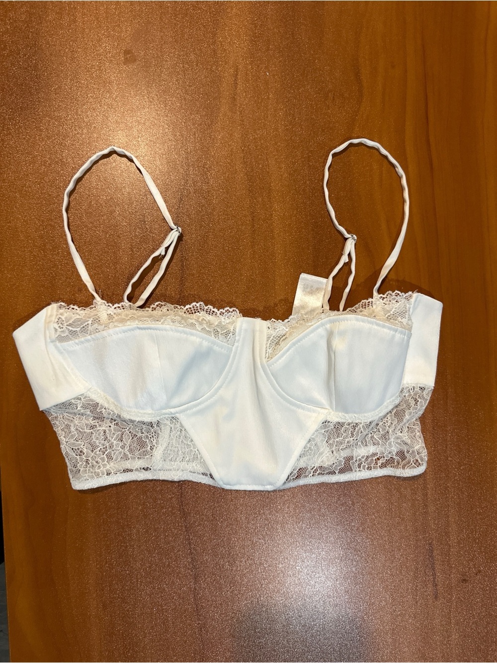 Bershka Lace Trim Satin Bustier Top White Size Medium